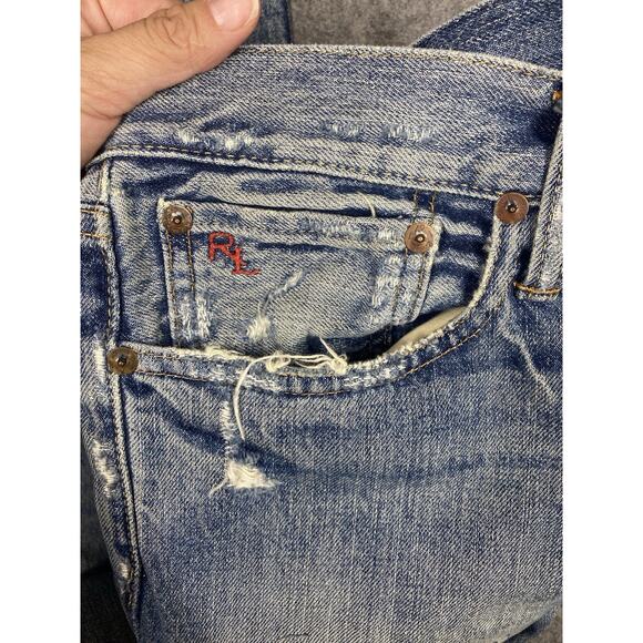Polo Ralph Lauren Jeans Mens 32 x 30 Blue Sullivan Slim Distressed Patches - Picture 8 of 16